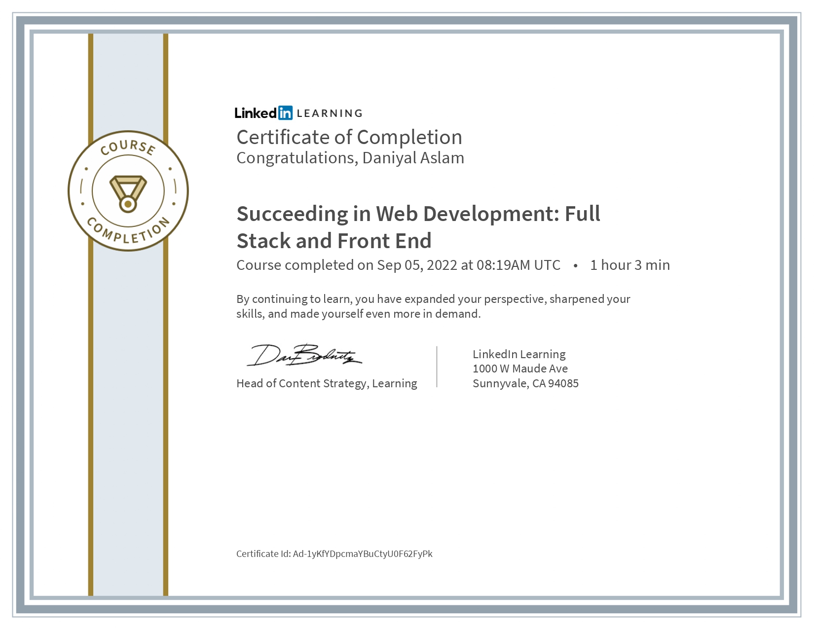 CertificateOfCompletion_Succeeding in Web Development Full Stack and Front End